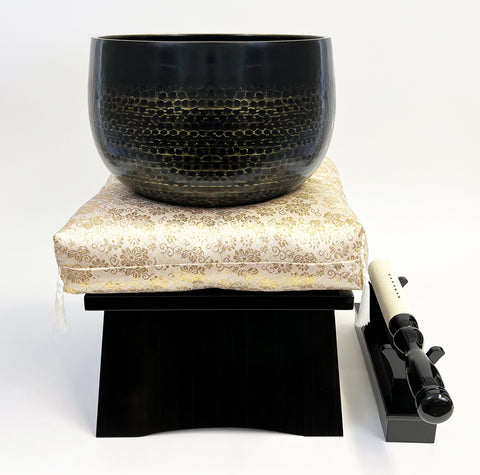 Premium No. 10 Bell (13" Diameter) with Gold Floral Cushion with Dark Ebony/Black Wooden Base