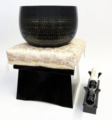 Premium No. 10 Bell (13" Diameter) with Gold Floral Cushion with Dark Ebony/Black Wooden Base