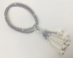 Bluish Grey Pearl Beads with Knitted Tassels