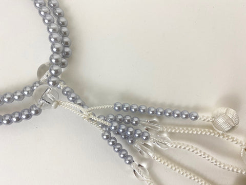 Bluish Grey Pearl Beads with Knitted Tassels