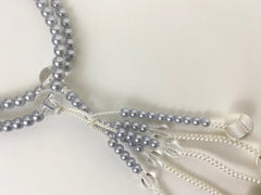 Bluish Grey Pearl Beads with Knitted Tassels
