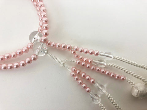 Light Pink Pearl Beads with Knitted Tassels