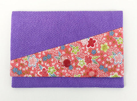 Purple with Sakura Print Flowers Kimono Fabric Beads Case (Small)