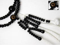 Ebony Lacquered Wood (Black) Bead with S.G.I. Logo and Knitted Tassels